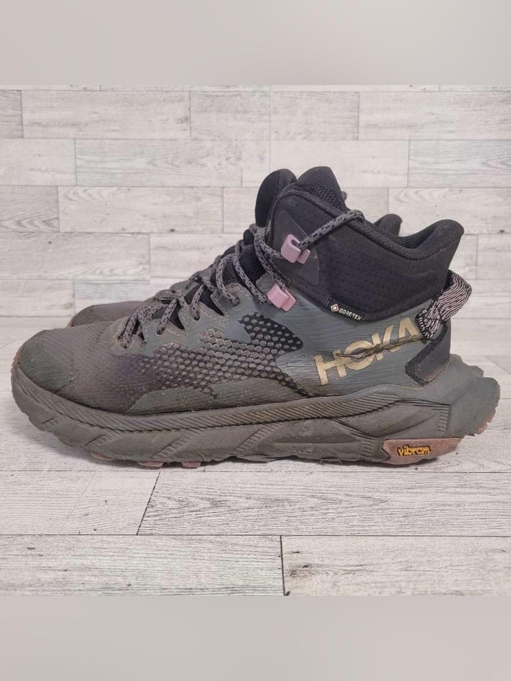 Women’s Hoka One One Trail Code Gray Black Gore-Tex Hiking Boots Size 8